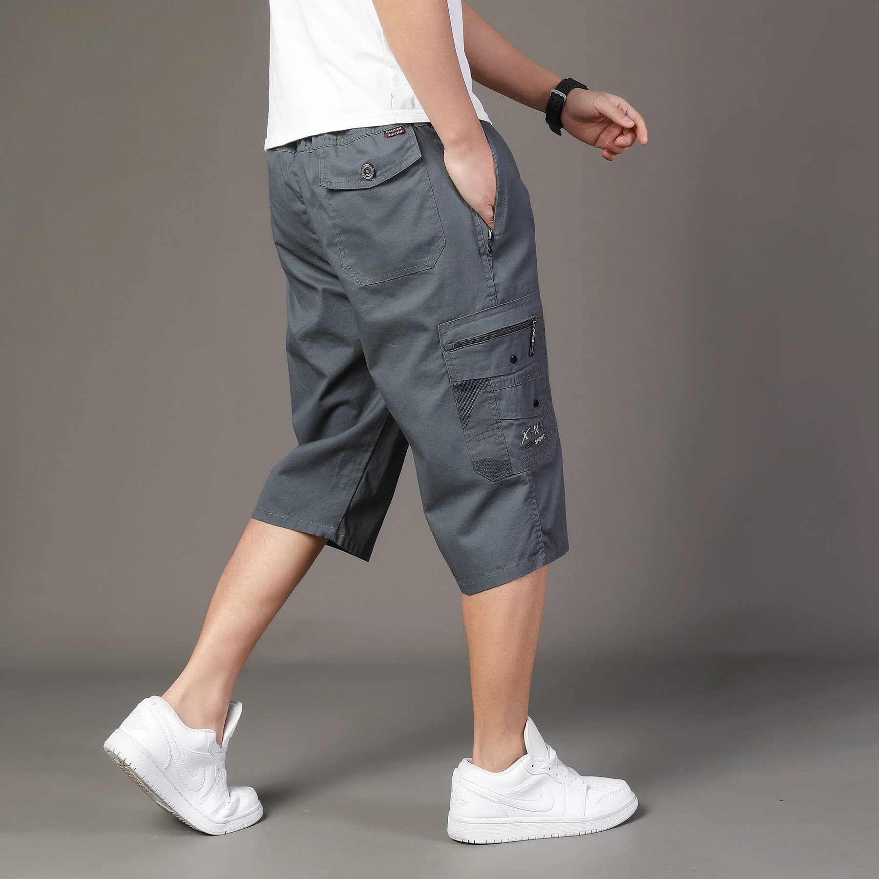 Pantaloncini Cargo da Lavoro da Uomo con Tasche Zip, Pantaloncini Estivi in Cotone 2026, Pantaloncini Sportivi da Arrampicata da Uomo con Elastico in Vita per Lavoro e Tempo Libero