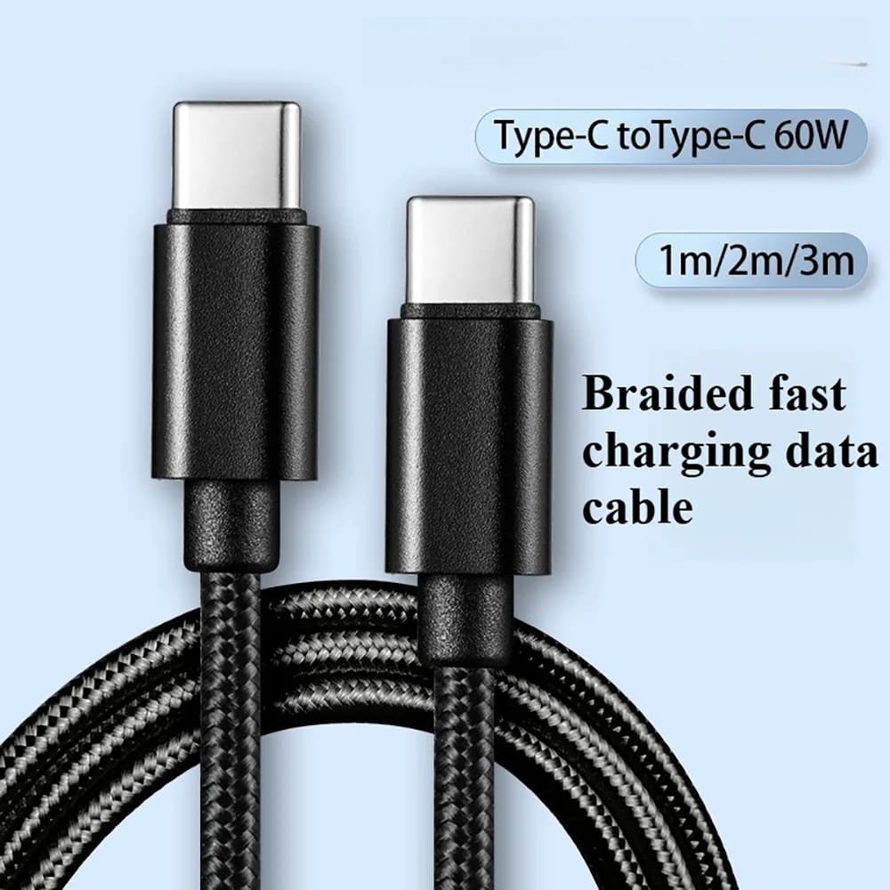 Cavo di ricarica rapido da USB C a tipo C intrecciato in nylon da 66 W da 1 m/2 m/3 m per iPhone Samsung Xiaomi Huawei Quike Cavo dati di ricarica