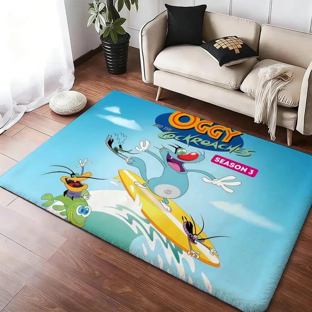 Oggy and the Cockroaches Floor Mat Soft Thickened Absorbent Non-Slip Bedroom Living Room Door Mat Home Decor Flannel Rugs