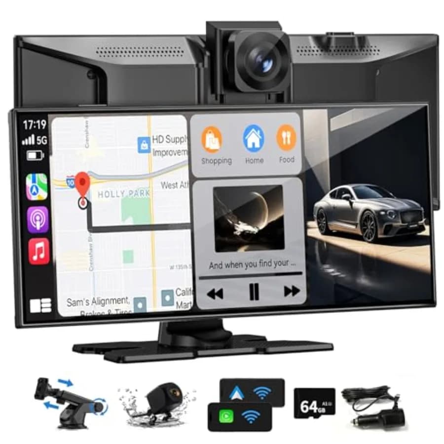 Schermo CarPlay per Auto: Display Ultra-HD Wireless 11.5 Pollici con Android Auto, Dashcam 4K e Telecamera Posteriore 1080P in Plastica ABS Nera