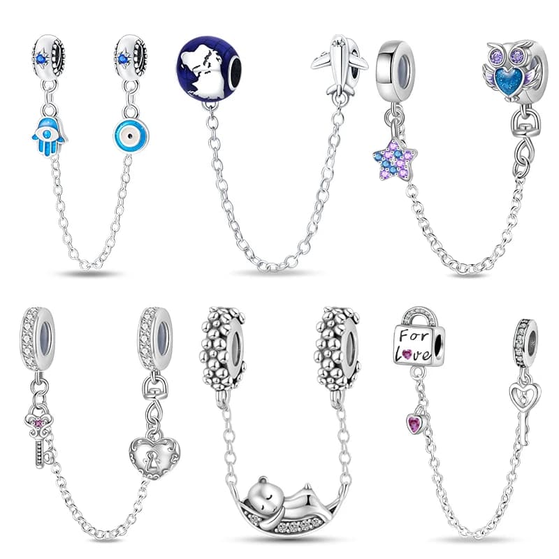Ciondoli con clip a catena di sicurezza trasparenti 925 serrature a chiave placcate in argento pendente misura 3mm 925 braccialetti originali gioielli da festival per donne fai da te