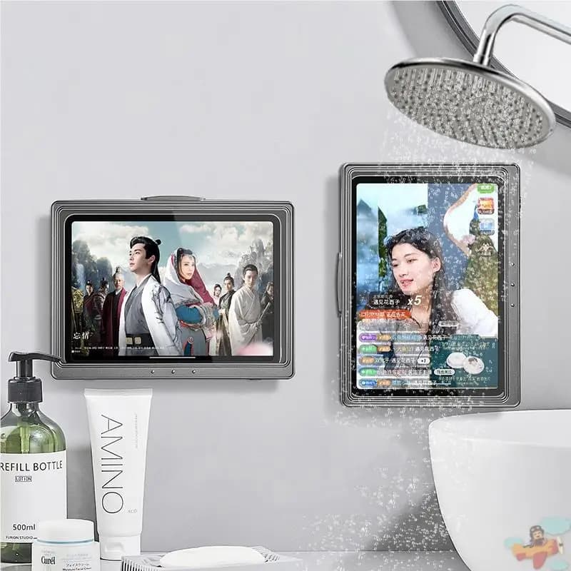 Supporto per cellulare impermeabile per bagno, supporto per tablet girevole ed estensibile, scatola per sapone, organizer per bagno, lega di alluminio Mate...