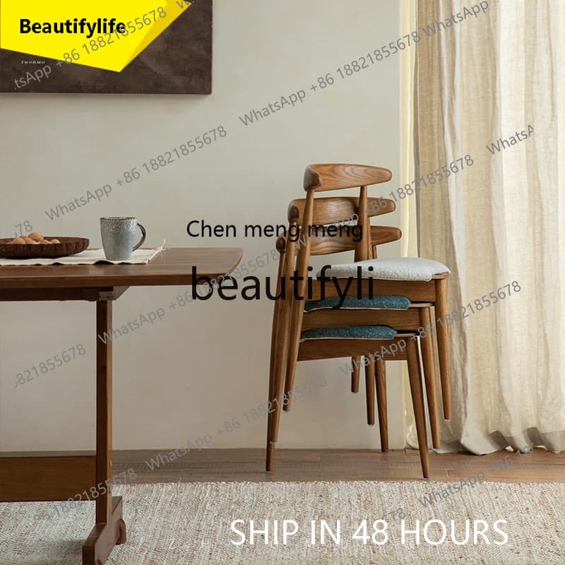 2003 Solid wood chair with creative soft pillow for study room Design stackable dining chair in French vintage style