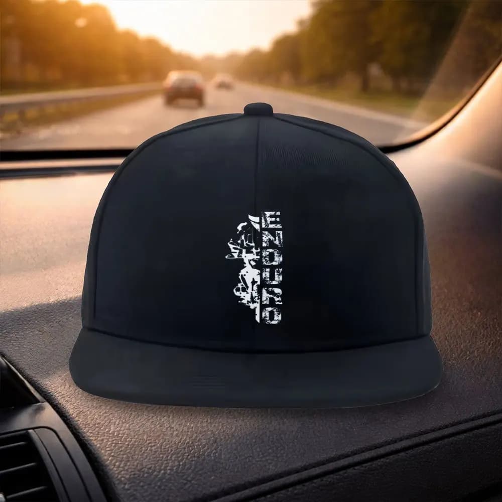 Unisex Classic Flat Brim Baseball Cap Stylish ENDURO Design Black Casual Hat Suitable for Outdoor Activities Outdoor Headwea