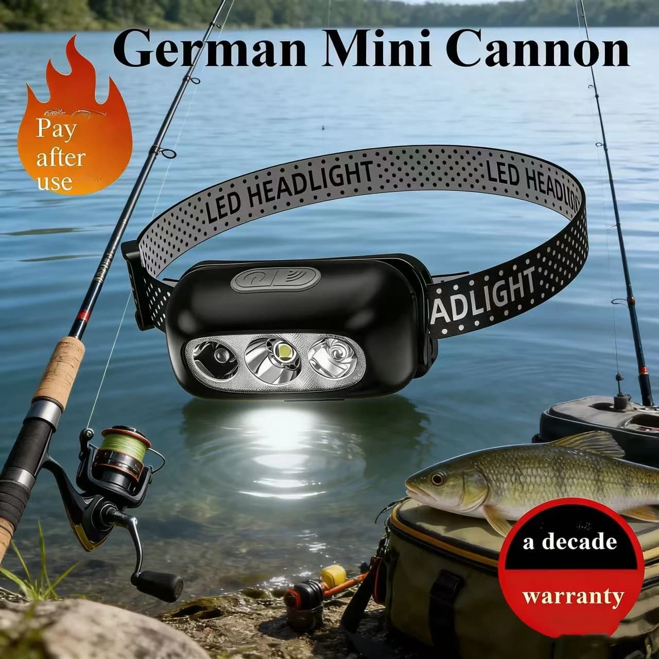 Potente lampada frontale con sensore di luce, lampada frontale ricaricabile per la pesca notturna, torcia frontale ultraleggera impermeabile, appositamente progettata.