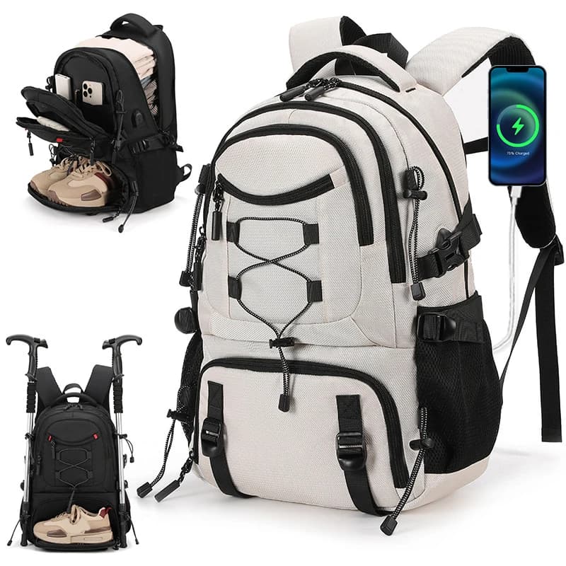Zaino da arrampicata USB Zaino da viaggio per laptop Zaino leggero con scarpe Zaino da campeggio per escursionismo Zaino da palestra sportivo