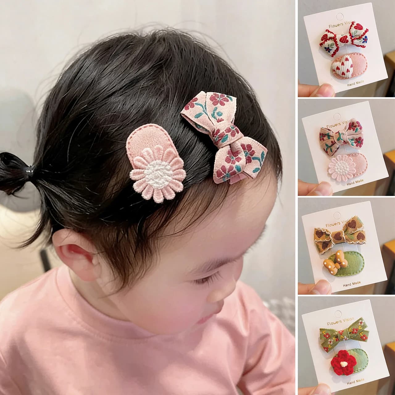 2Pcs/set Baby Hair Clips Fabric Bowknot Barrettes Sweet Flower Side Clip Love Heart Bow Hairpins Princess Kids Hair Accessories