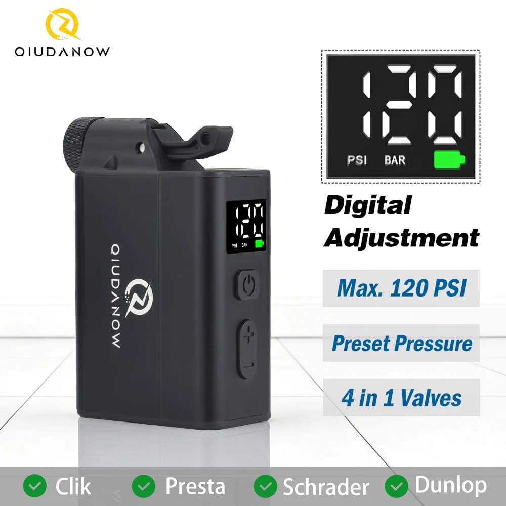 Pompa Elettrica Intelligente Portatile per Bici con Schermo Digitale, Gonfiatore d'Aria con Pressione Massima 120PSI per MTB e Ciclismo su Strada, Compatibile Presta/Schrader