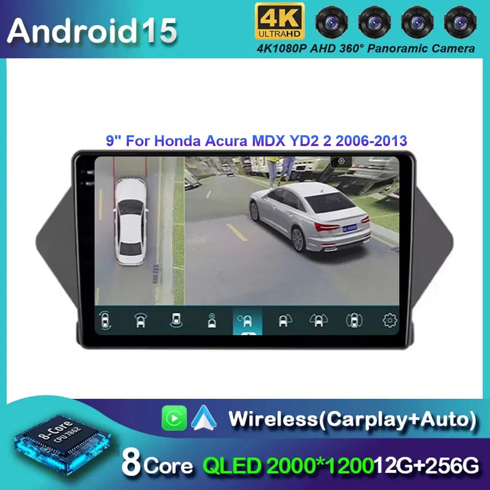 Autoradio Multimediale Android 15 da 9'' con GPS, WiFi 4G e Navigazione Intelligente per Honda Acura MDX YD2 2 2006-2013