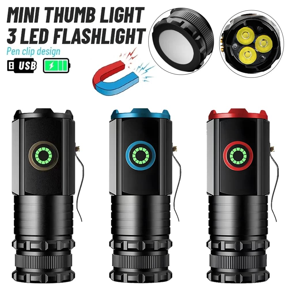 Torcia LED Mini Portatile Potente con Clip, Ricaricabile, Impermeabile, per Escursionismo e Campeggio