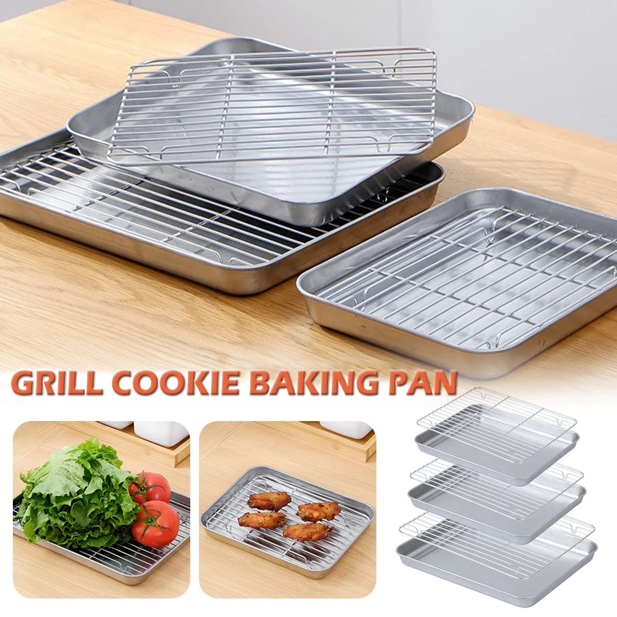 Stainless Steel Baking Board with Wire Grid Non-stick Grid Cake Cooking Cooling Grid Exhaust lid Kitchen Tools for Outdoor Grid