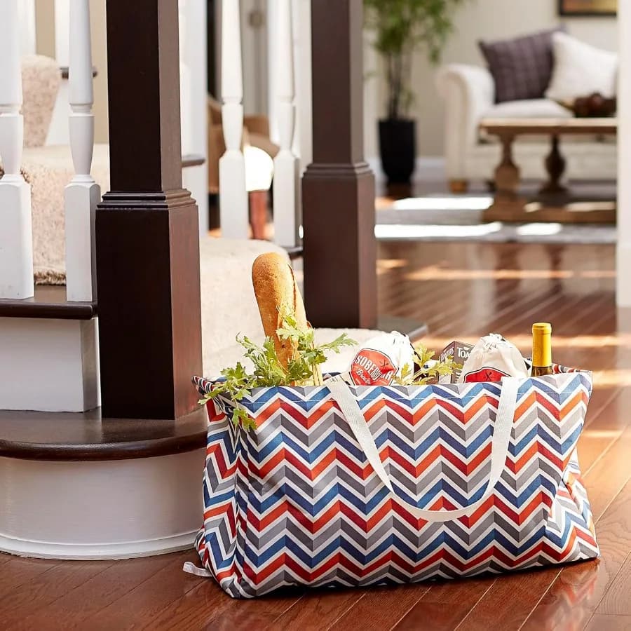 Large tote bag in canvas, folding with handles, water resistant for laundry, food, beach