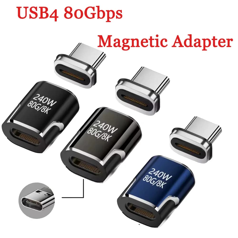PD 240W USB-C Magnetic Adapter 80Gbps Fast Charging Type C Converter Full Function Female to Male USB4.0 Adapter Mobile Phone