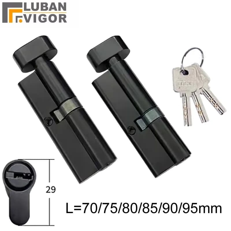Cilindro serratura nero con foro parziale con altezza manopola 29 mm Lunghezza 70 75 80 85 90 95 mm con 3 chiavi Materiale ottone per porta interna