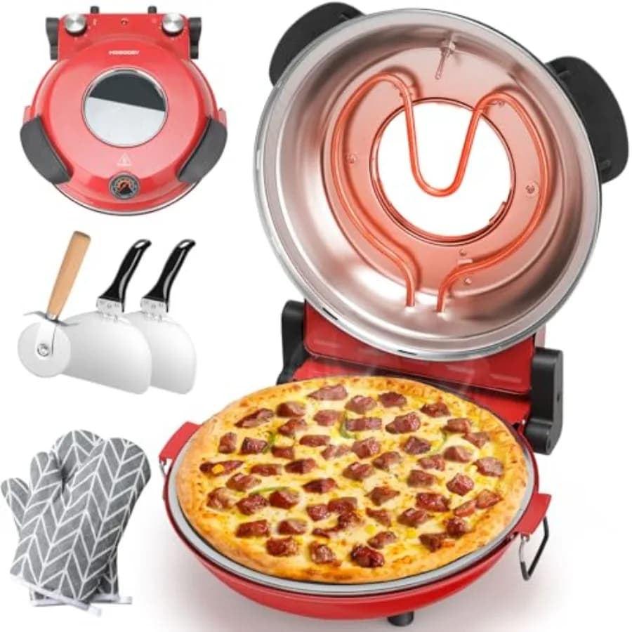 Forno Elettrico per Pizza da Interno con Pietra Ceramica Smaltata, Fornetto Portatile da 12 Pollici con Timer Regolabile, 1200W