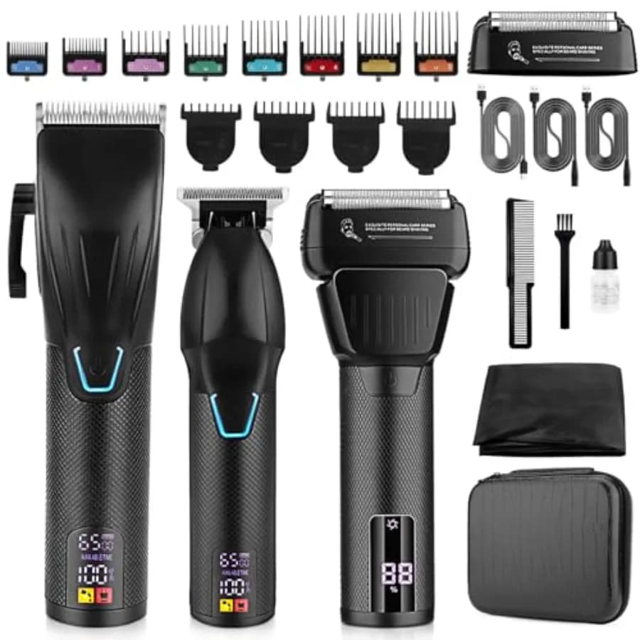 Wireless men's haircut kit for beard, face and family grooming Professional grade stainless steel blades with black spirit