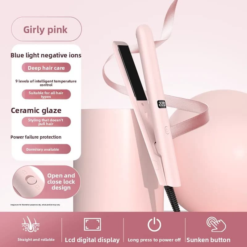 New electric iron for smooth hair and curls, double use for fringe, mini portable iron for students, to iron and curl.