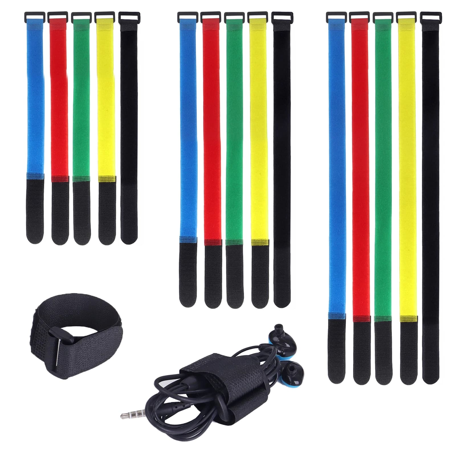 10Pcs Nylon Hook Loop Straps Reusable Cable Ties Reverse Fastening Tape Adjustable Self-Adhesive Cable Cord Wire Management Tie