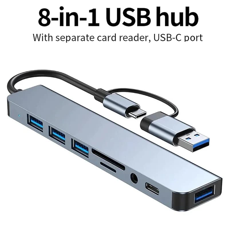 8 In1 HUB USB Type C Hub Dock Station High Speed Transmission USB Splitter USB C To USB Card Reader Adapter Computer Accessories