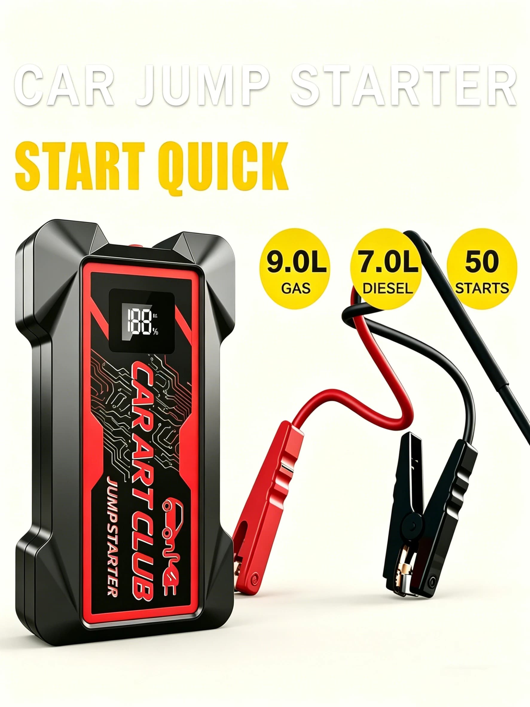 Car Art Club Avviatore d'Emergenza per Auto 98000mAh 12V - Booster Batteria di Emergenza per 50 Avvii per Tutti i Veicoli