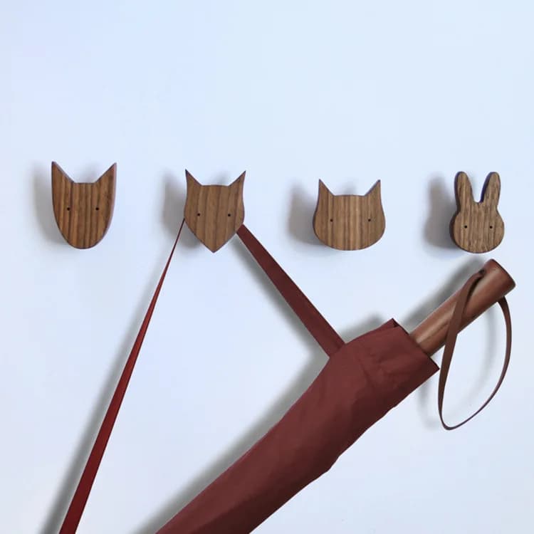 Nordic Walnut Wood Animal Wall Hooks Children's Room Decorative Hooks Modern Minimalist Style Wooden Material Cartoon Wall Hooks