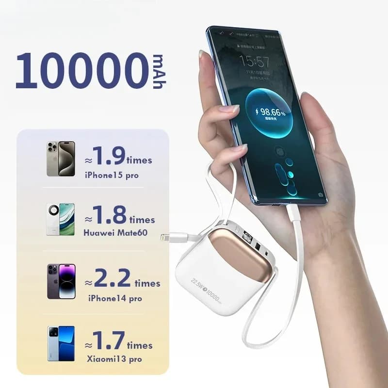 Mini Power Bank da 10000 mAh Cavi caricabatterie portatili a ricarica rapida da 22,5 W Batteria di ricambio esterna per iPhone Samsung Xiaomi Powerbank