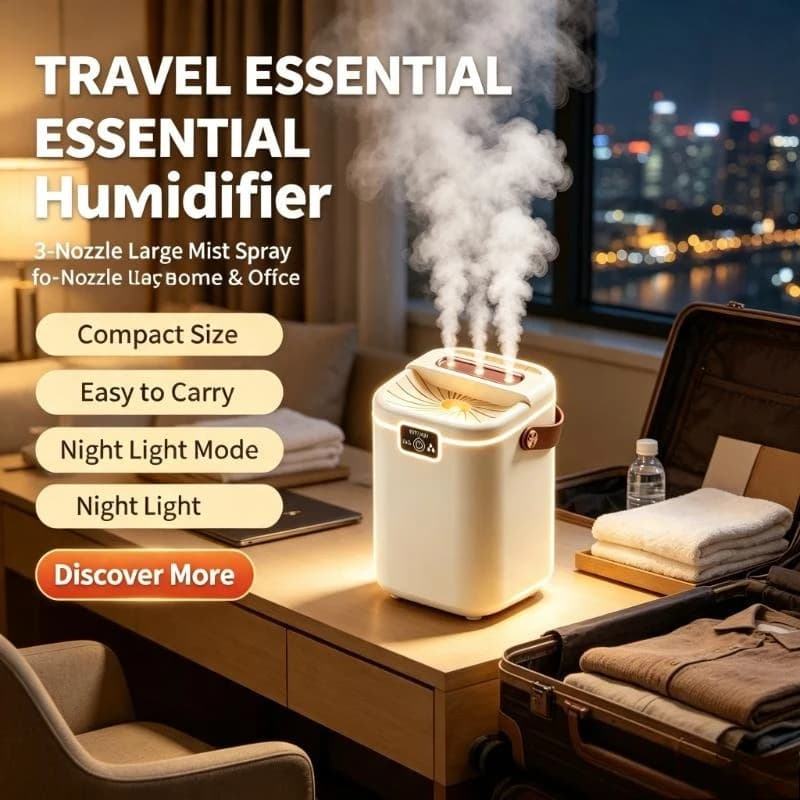 Portable Desktop Humidifier 3-Nozzle Silent Large Mist Spray Air Humidifier for Bedroom Home Office with Long Working Time