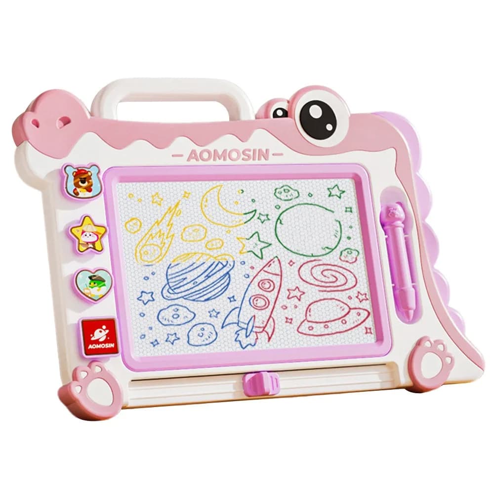 High Quality Cartoon Dinosaur Drawing Pad Pink Green 4 Stamps Doodle Board Plastic 1 Pen Magnetic Board Early Education