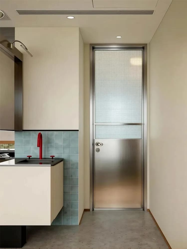 Medieval style bathroom door stainless steel brushed silver kitchen aluminum alloy toilet door casement glass door customization