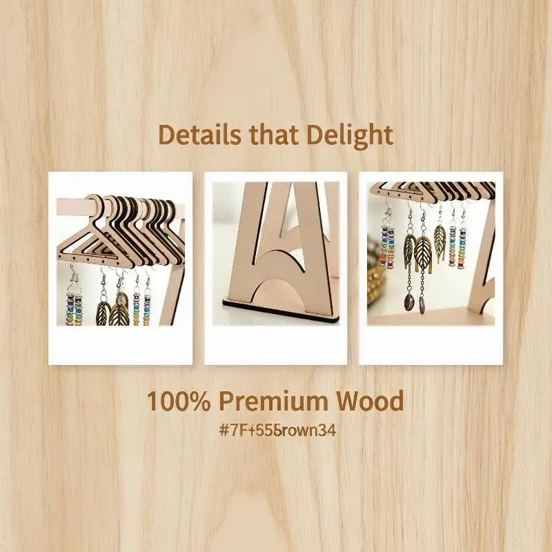 Wooden Jewelry Storage Rack Multi Hanging Hooks Earrings Necklaces Display Stand for Bedroom Vanity Desktop Organizer Gift