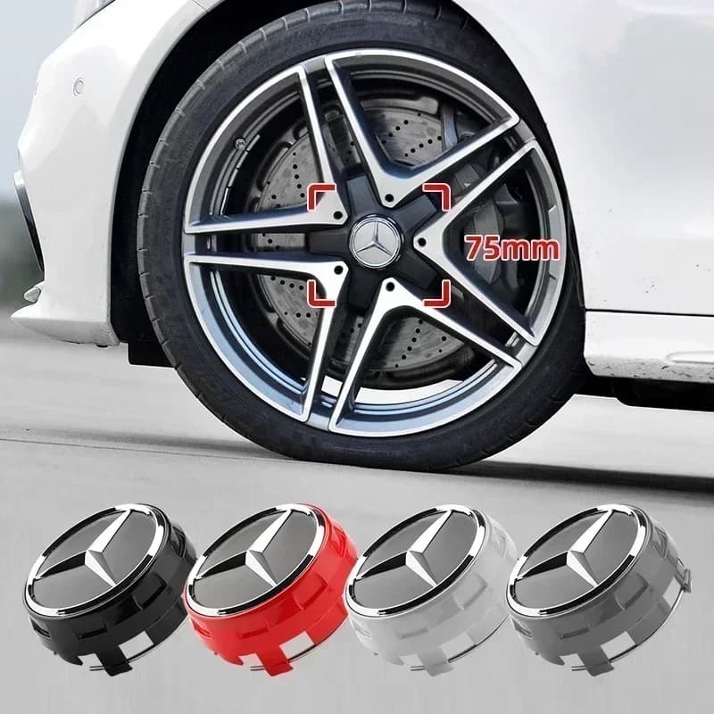 4 Parts 75mm Red Black Cover for Mercedes-Benz AMG C E S GLC GLE A0004000900, Waterproof Cover