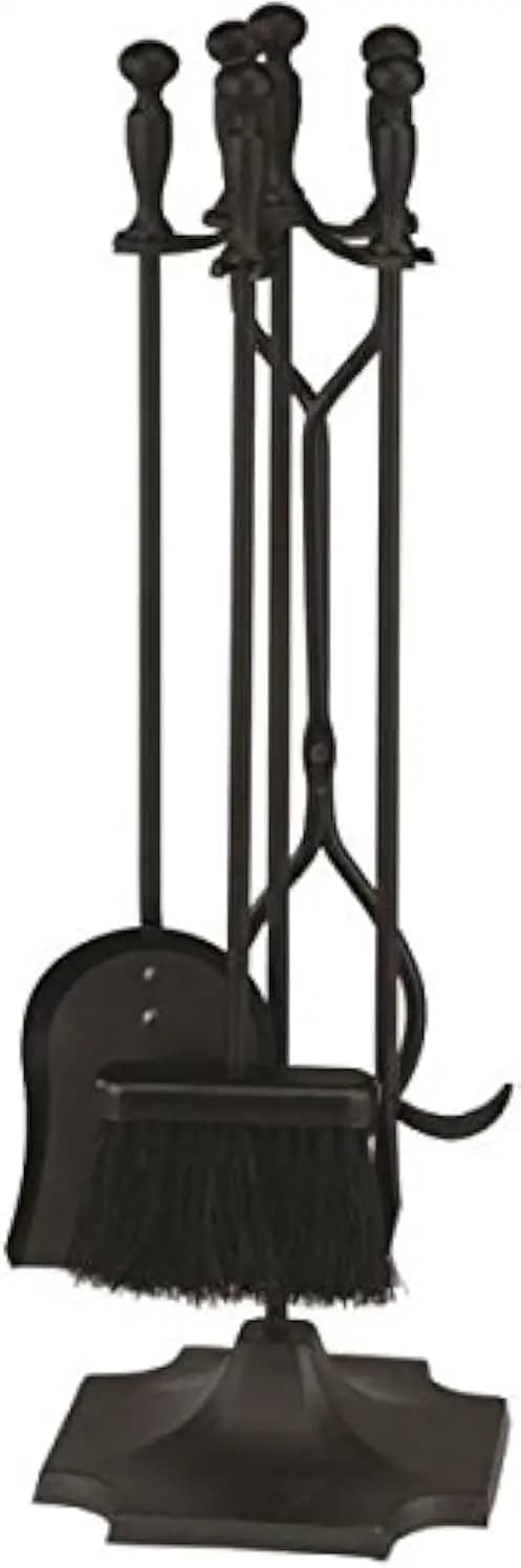 Set di 5 Utensili per Caminetto con Supporto - Ferro Battuto Resistente, Manici Ergonomici, Finitura Decorativa