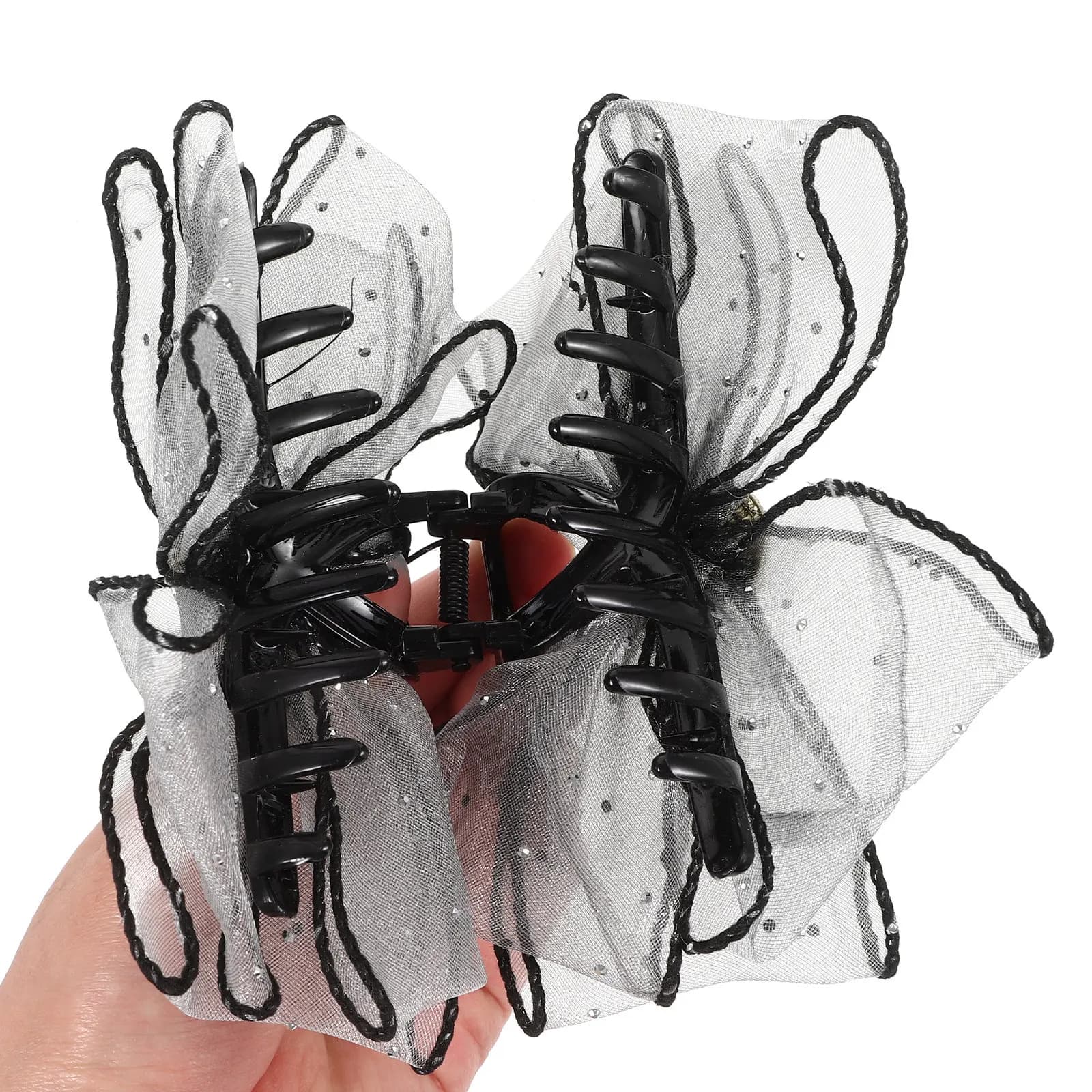 Large Bow Claw Clip Butterfly Hair Claw with Sparkling Rhinestones Comfortable Fabric Bow Elegant Hair Accessory for Women