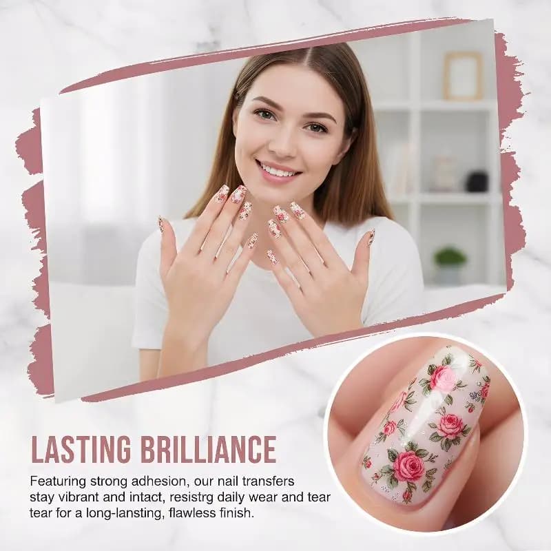 Fogli per unghie con rose e fiori, 10 rotoli di carta transfer per nail art con design floreale e farfalle, accessori fai da te per manicure e salone