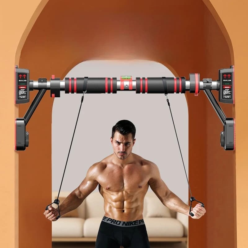 Horizontal bar for internal tractions, for door frame, with single telescopic rod.