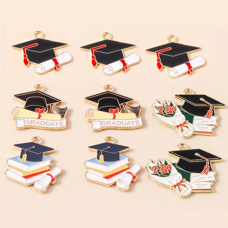 10 pz Smalto Cerimonia di Laurea Profesor Studenti Mortarboard Pendenti e Ciondoli per Collane Orecchini Gioielli FAI DA TE Che Fanno Accessori