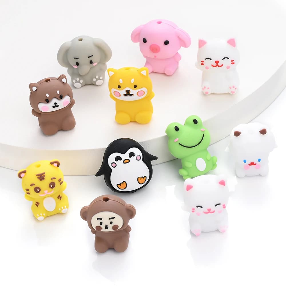 Set da 20 Pezzi di Perline in Silicone a Forma di Animali Carini: Tigger, Cucciolo, Pinguino - Perline Sciolte per Penne Fai-da-Te, Portachiavi, Ciondoli per Borse, Creazione di Gioielli