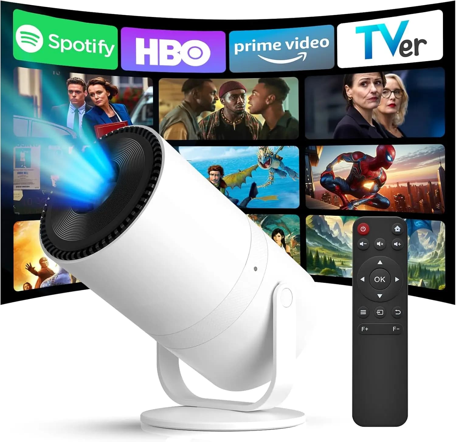 Mini Proiettore WiFi Bluetooth Android 12, 1080P con Messa a Fuoco Elettrica, Portatile per Film e Giochi, HDMI, Smartphone, USB