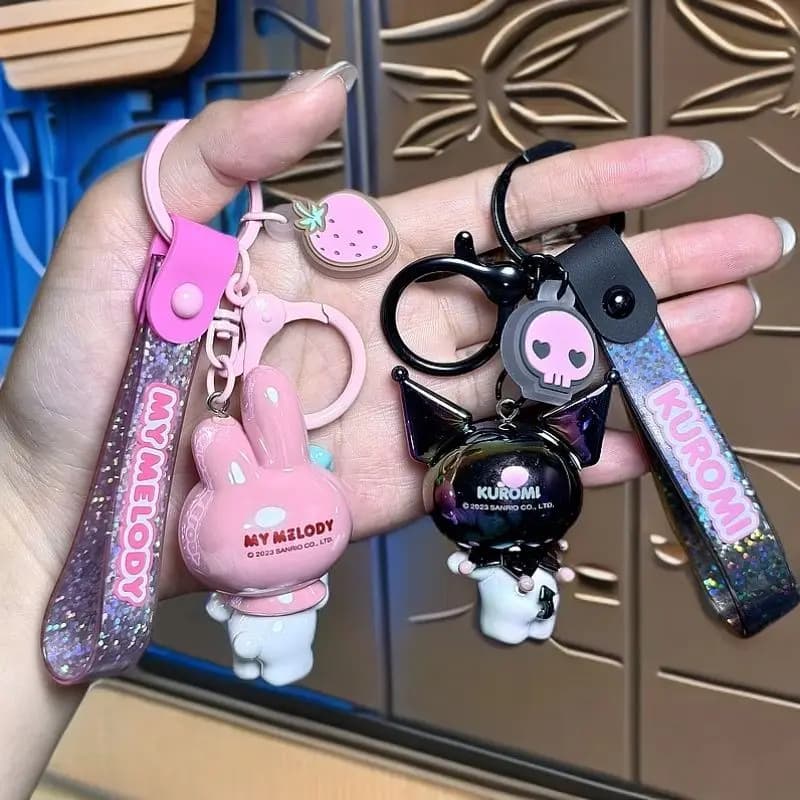 Autentico portachiavi iridescente Sanrio, ciondolo a forma di personaggio dei cartoni animati Kuromi My Melody, antifurto per borsa da studente e auto, dolce regalo.