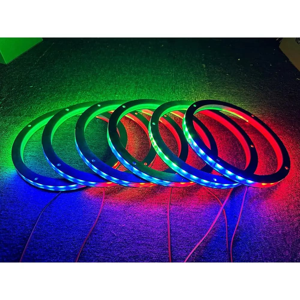 Kit di 6 anelli luminosi a LED per auto da 6,5 pollici, serie Dream Color Chasing Low, anelli luminosi distanziatori controllabili tramite telecomando e APP.
