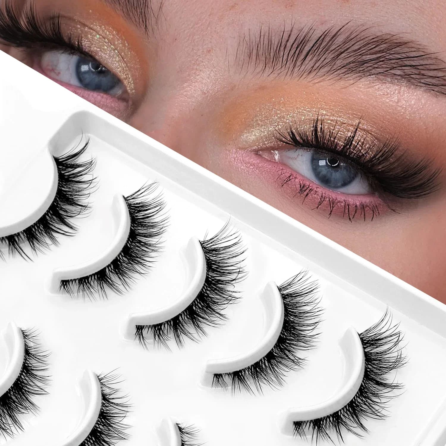Veltrinay Cat Eye Lashes Soft Natural Faux Mink Eyelashes Fake Lashes Natural Look Wispy Winged End Eye Elongated Makeup