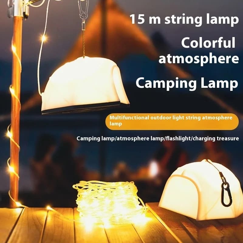 Lanterna da Campeggio Portatile con Luci LED a Stringa 15m, Torcia Ricaricabile 4000mAh, Lampada d'Emergenza Impermeabile per Esterni