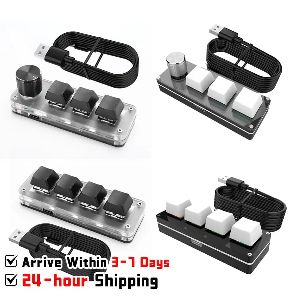 3 Key 1 Knob/4 Key Programming Macro Knob Keyboard RGB Wired USB Copy Paste Mini Button for Gamers/Designers/Video Editor