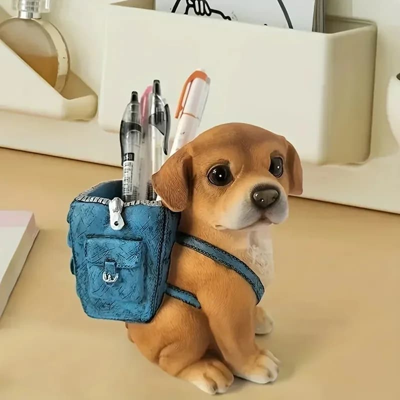 Organizer da scrivania a forma di cane da 1 pezzo, materiale ABS, design dello zaino, creativo, finitura lucida, portatile, unico, con portapenne
