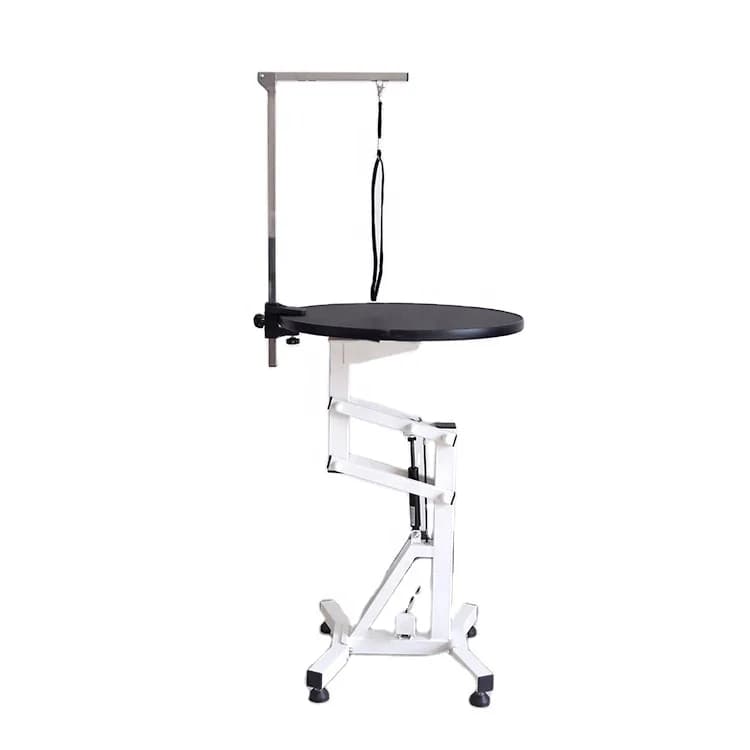 PET Dog Grooming Table Electrical Lifting Table Round Tabletop with Iron Display Rack Charge-Powered