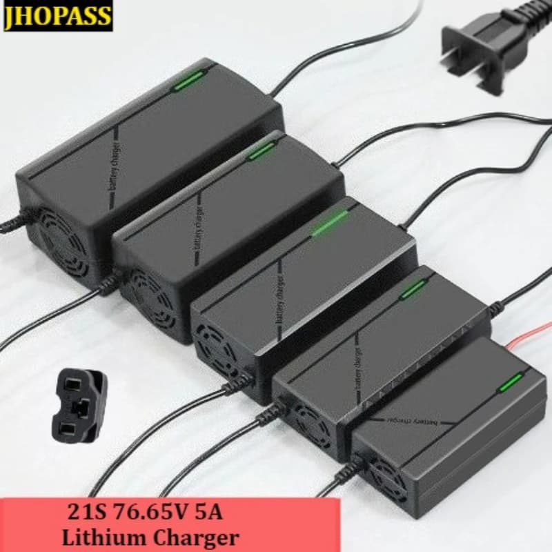 21S 76.65V 5A Lithium LiFePO4 Battery Charger for E-bike, E-moto, Scooter, Compatible with EU AU UK US