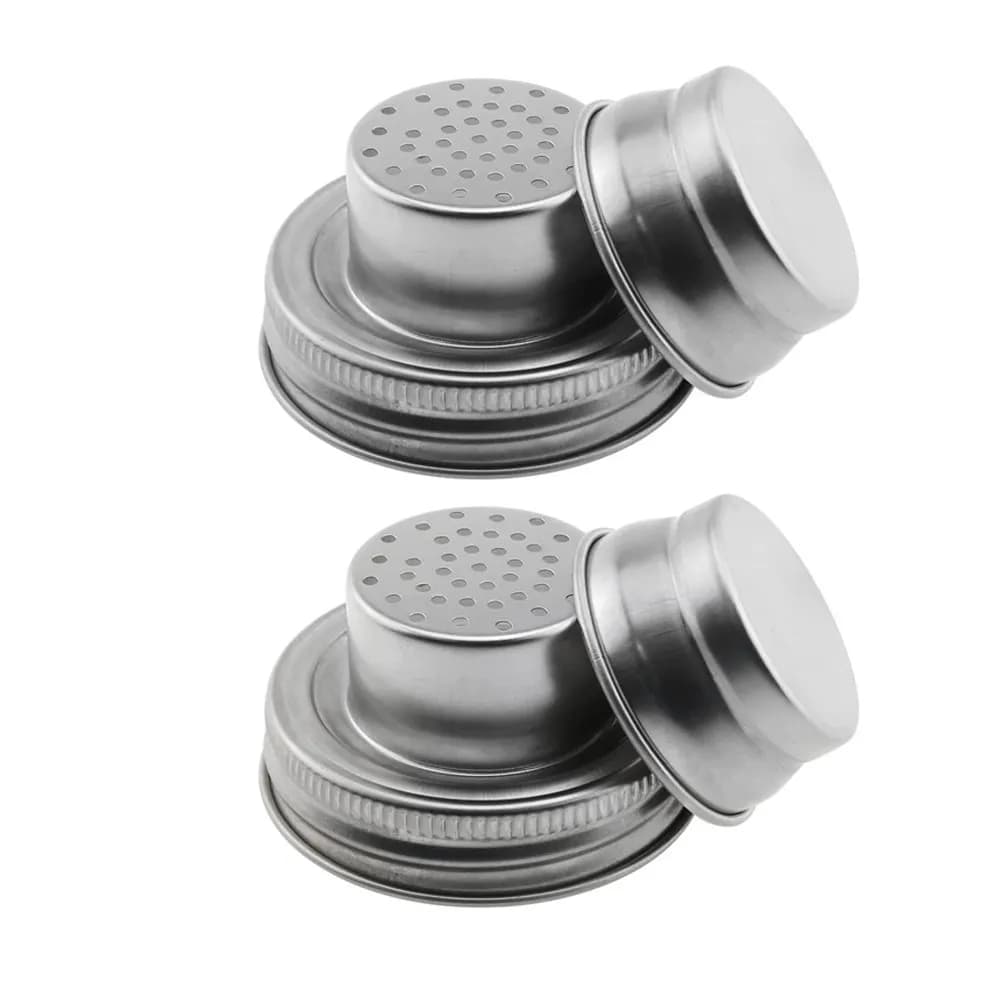 2 Pezzi Coperchi Dosatori per Barattoli Mason in Acciaio Inossidabile, Tappi Dispenser per Spezie con Guarnizione in Silicone Ermetica per Sale, Pepe, Farina, Condimenti, Cocktail