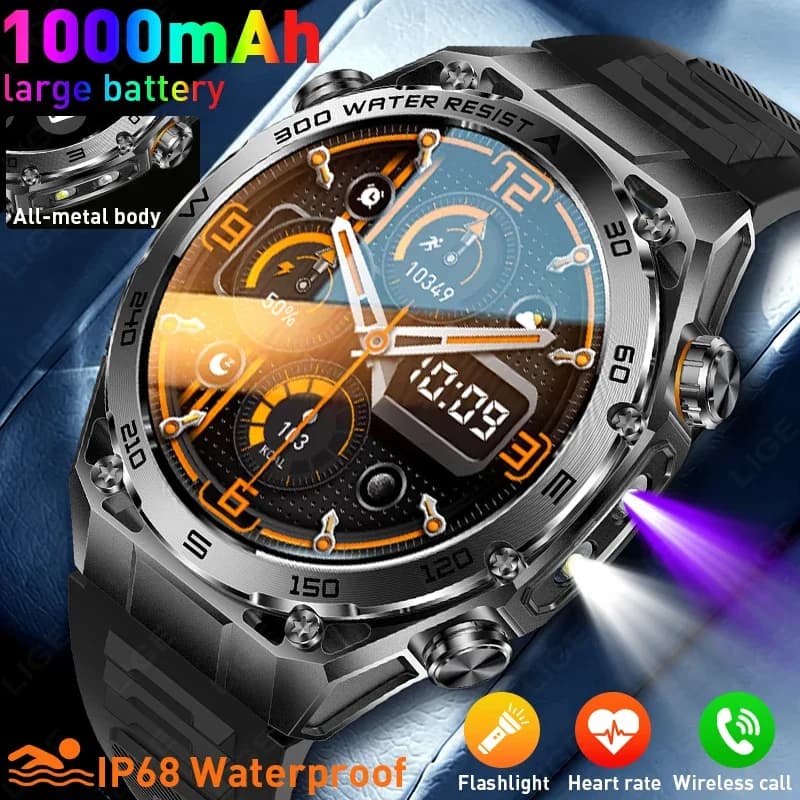 Smartwatch Sportivo da Esterno LIGE T-Rex 3 con Batteria Grande da 1000mAh, Impermeabile 10ATM, Cardiofrequenzimetro, Chiamate Bluetooth HD, Orologio Intelligente da Uomo 2026