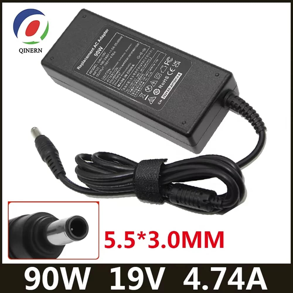 Adattatore di alimentazione per caricabatterie portatile AC 19V 4.74A 90W 5.5*3.0mm per Samsung R428 R410 G15 GT6000 M30 P10 UltraR60 + R65 R520 R528 R540