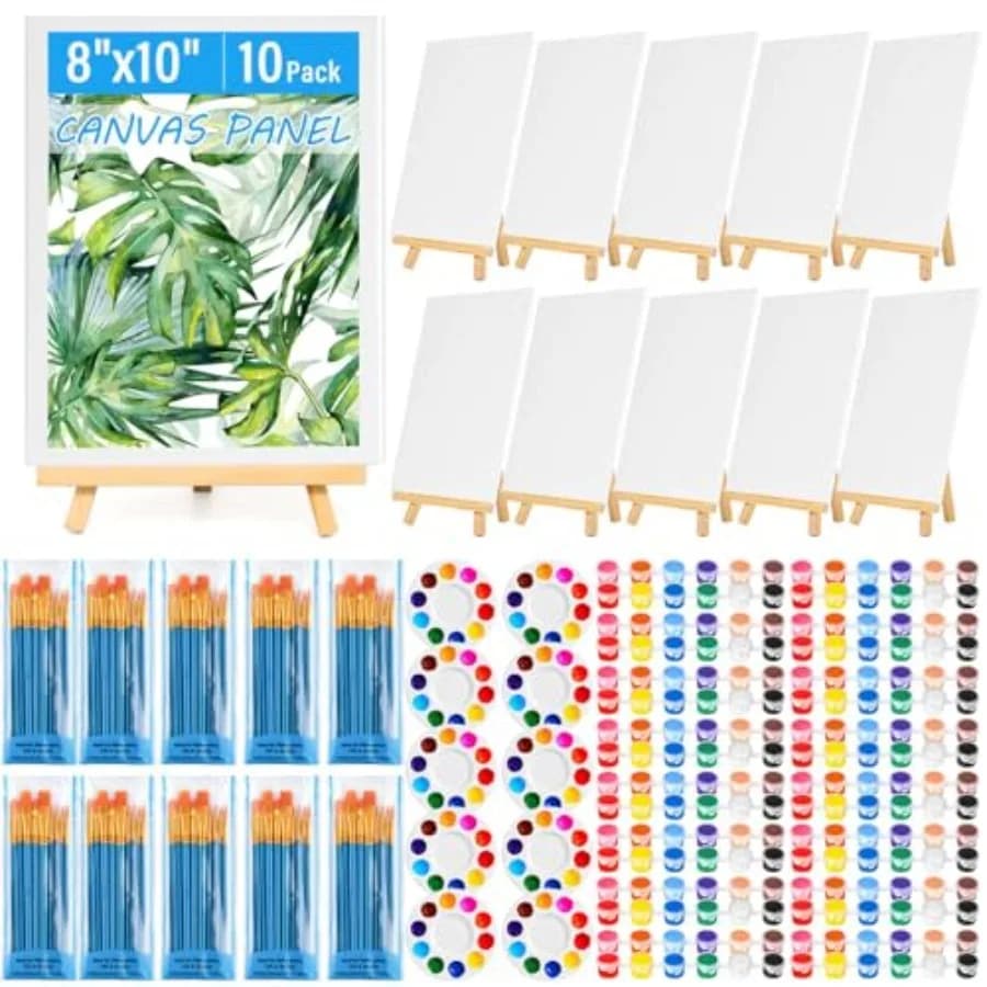 150pcs Painting Supplies Kit for Adults, 8 * 10In Canvas Boards with Easel Stand, 12 Colors Acrylic Paint Set, Artist Paint Bru